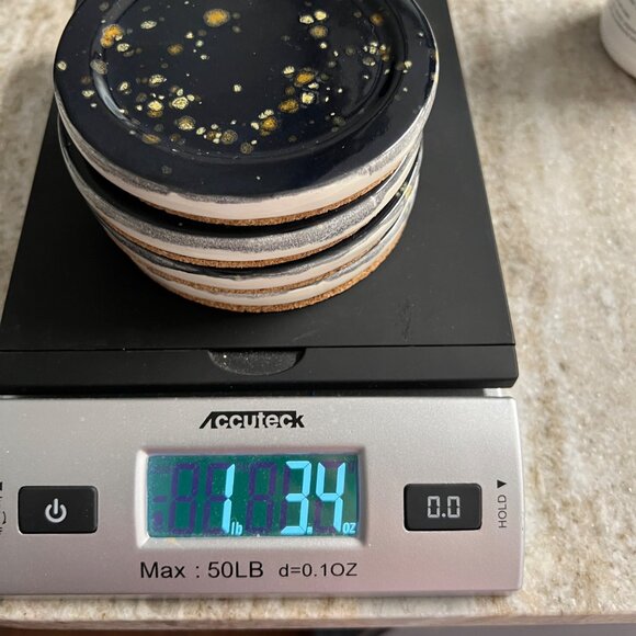 Stoneware Glazed Coasters Mottled Speckled Partridge Feather Spots Set of 4 - Picture 9 of 10